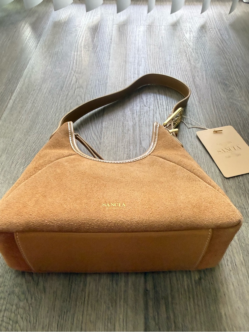 sancia the istria tan 100% suede leather 90's style shoulder bag purse handbag - Picture 4 of 7
